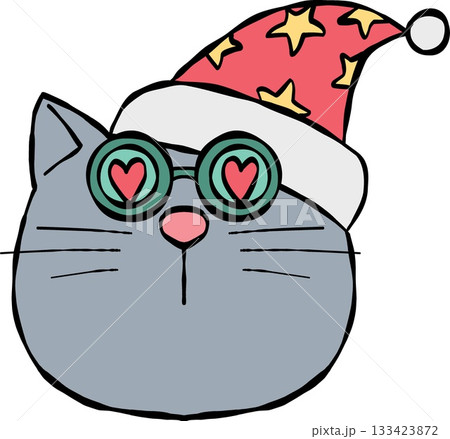 christmas Festive santa cat with sunglasses and a Christmas hat. christmas Festive santa cat with sunglasses and a Christmas hat. 133423872