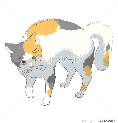 やんのかステップをする三毛猫のイラスト 133423907