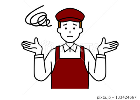 お手上げするカフェの男性店員 お手上げするカフェの男性店員 133424667