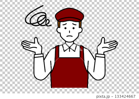 お手上げするカフェの男性店員 お手上げするカフェの男性店員 133424667