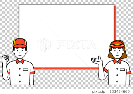 ホワイトボードで説明するファストフード店の店員 133424669