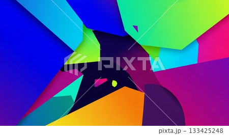 ビビッド色を重ねた非対称ジオメトリ背景 133425248