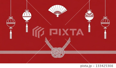 赤地に鞠と扇子が並ぶ上品で華やかな和風祝儀背景 赤地に鞠と扇子が並ぶ上品で華やかな和風祝儀背景 133425308