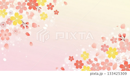 春の桜が舞う華やかな和風フレーム背景イラスト 春の桜が舞う華やかな和風フレーム背景イラスト 133425309