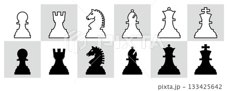 様々な形のチェスの駒のアイコンのベクターイラストのセット 133425642