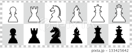 様々な形のチェスの駒のアイコンのベクターイラストのセット 133425642