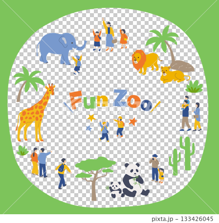 Animals and People: Circular Zoo Composition 133426045