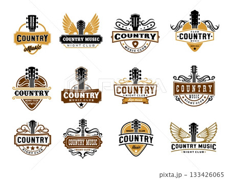 Country music club icons with vector acoustic...のイラスト素材 [133426065] - PIXTA