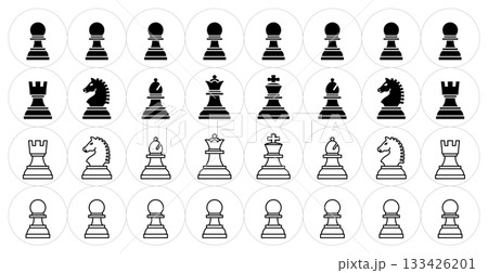 様々な形のチェスの駒のアイコンのベクターイラストのセット 133426201