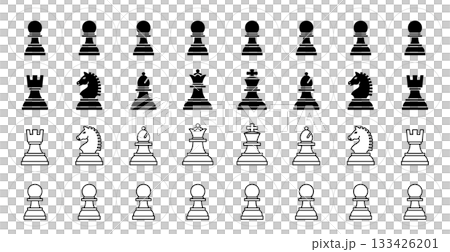 様々な形のチェスの駒のアイコンのベクターイラストのセット 133426201