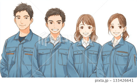 作業服を着た若い男女社員 133426641