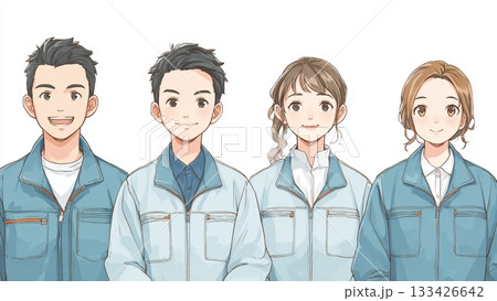 作業服を着た若い男女社員 133426642