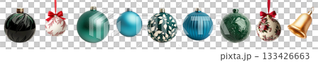 Various Christmas ornaments including baubles, stars, pine cone isolated on white background, New Yeaw and Christmas holidays Various Christmas ornaments including baubles, stars, pine cone isolated on white background, New Yeaw and Christmas holidays 133426663
