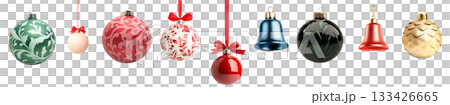 Various Christmas ornaments including baubles, stars, pine cone isolated on white background, New Yeaw and Christmas holidays 133426665