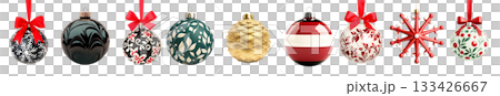 Various Christmas ornaments including baubles, stars, pine cone isolated on white background, New Yeaw and Christmas holidays Various Christmas ornaments including baubles, stars, pine cone isolated on white background, New Yeaw and Christmas holidays 133426667