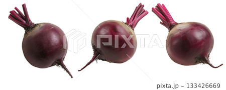 Fresh beetroot with dirt on the surface, isolated on white transparent background. Concept of organic vegetables, healthy eating, and nutrition 133426669