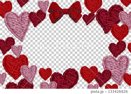 [Heart and ribbon frame] Hand-embroidered illustration material 133426826