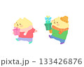 プレゼントを持って歩くかわいい猫の手描きイラスト素材 133426876