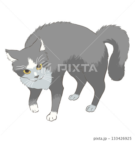 やんのかステップをするハチワレ猫のイラスト やんのかステップをするハチワレ猫のイラスト 133426925