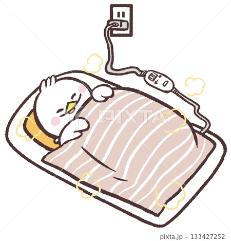 電気毛布で寝る白い鳥のイラスト 133427252