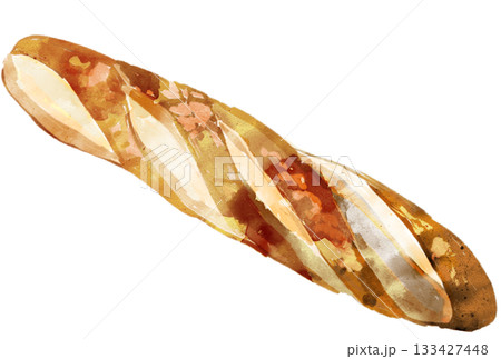 水彩で描いた伝統的なバゲットのイラスト 133427448