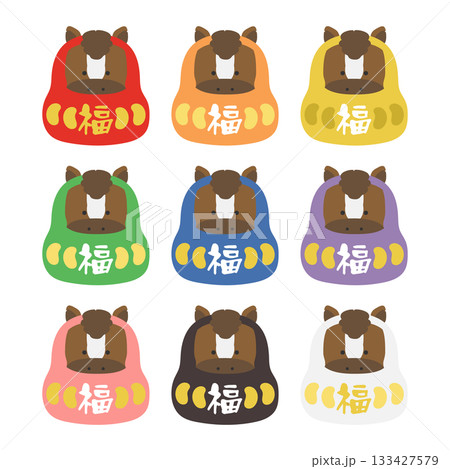 午年　干支達磨（だるま）　イラストセット（福文字あり） 133427579