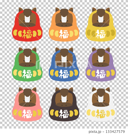 午年　干支達磨（だるま）　イラストセット（福文字あり） 133427579