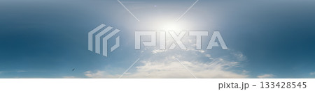 Sky 360 panorama - Bright blue sky filled with fluffy white Cumulus clouds. Seamless hdr spherical 360 panorama. Sky dome, sky replacement for aerial drone 360 panoramas. Weather and climate change Sky 360 panorama - Bright blue sky filled with fluffy white Cumulus clouds. Seamless hdr spherical 360 panorama. Sky dome, sky replacement for aerial drone 360 panoramas. Weather and climate change 133428545