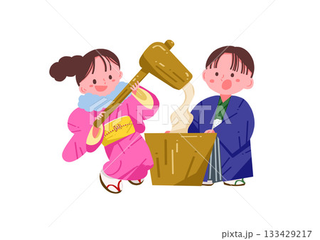 餅つきをするこども 餅つきをするこども 133429217