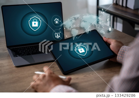 compliance training on laptop verifying quality standards Cyber Security Professional Compliance through Secure, 133429286