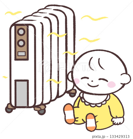 オイルヒーターと赤ちゃんのイラスト オイルヒーターと赤ちゃんのイラスト 133429313