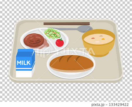 School lunch hamburger steak stew bread milk illustration 133429422