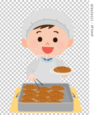 給食当番でパンを盛り付ける男の子 イラスト 給食当番でパンを盛り付ける男の子 イラスト 133429426