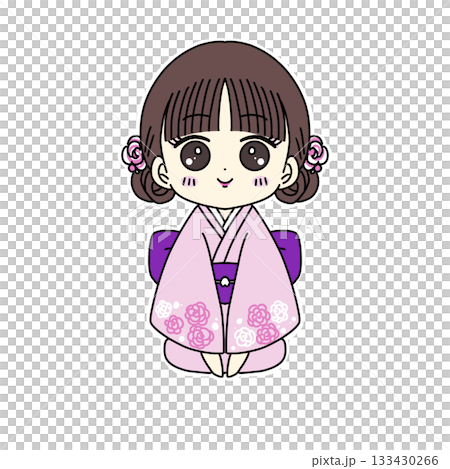 身穿和服的女孩端坐著 133430266