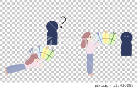 插圖描繪了一位不講道理給予他人的女性，以及一位不講道理地給予他人的女性。 133430889