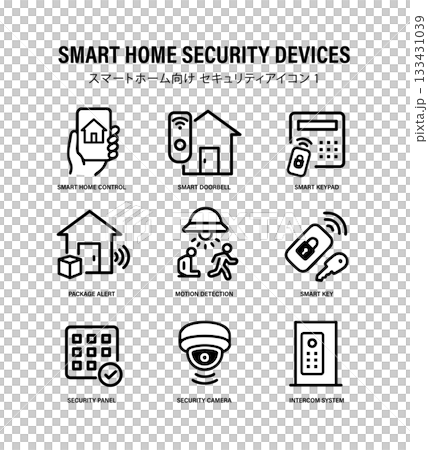 智慧家庭安防圖示集 - 安防設備的線條圖 智慧家庭安防圖示集 - 安防設備的線條圖 133431039