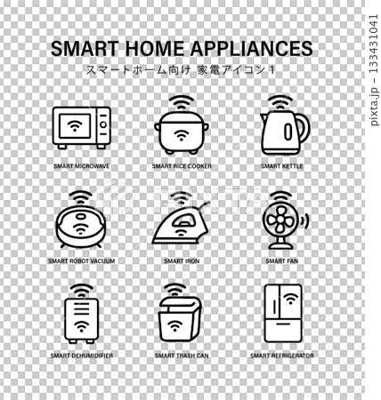 Smart home appliances icon set - Line style home appliance symbols Smart home appliances icon set - Line style home appliance symbols 133431041
