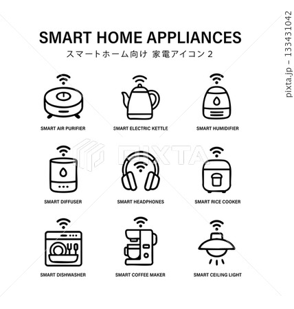スマート家電アイコンセット 2　アウトライン家電イラスト 133431042