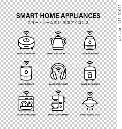 スマート家電アイコンセット 2　アウトライン家電イラスト 133431042