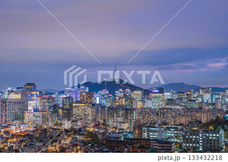Seoul, South Korea  - 21 Nov 2025 : Night View of downtown cityscape and Seoul tower in Seoul, South Korea 133432218