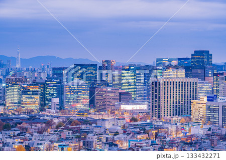 Seoul, South Korea  - 21 Nov 2025 : Night View of downtown cityscape and Seoul tower in Seoul, South Korea 133432271