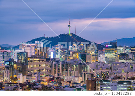 Seoul, South Korea - 21 Nov 2025 : Night View of downtown cityscape and Seoul tower in Seoul, South Korea Seoul, South Korea - 21 Nov 2025 : Night View of downtown cityscape and Seoul tower in Seoul, South Korea 133432288