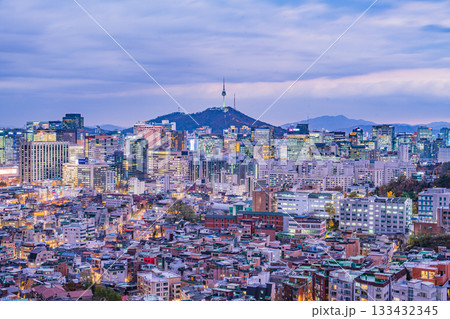Seoul, South Korea  - 21 Nov 2025 : Night View of downtown cityscape and Seoul tower in Seoul, South Korea 133432345