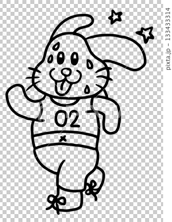 Cute hand drawn outline of bunny running for animal, pet, diet, exercise, sport, race, competition, activity, paw running club, healthy lifestyle, hobby, leisure, cartoon character, happy easter 133433314