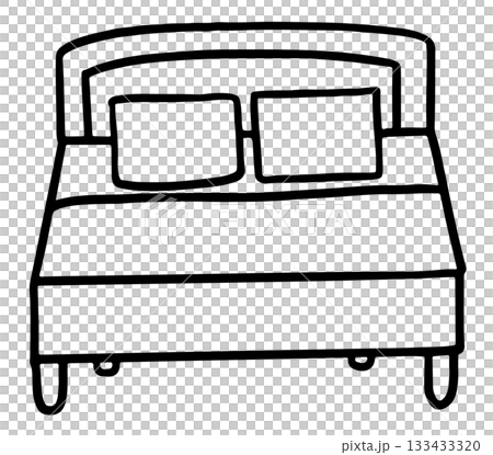 Hand drawn outlines of bed, pillows, bedsheet for kid colouring book, bedroom, furniture, work from home, home decor, house tour, room design, interior, sleeping, good morning, goodnight, sticker 133433320