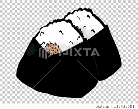 Tuna mayo rice ball illustration (seaweed, brush stroke) Simple Tuna mayo rice ball illustration (seaweed, brush stroke) Simple 133433501
