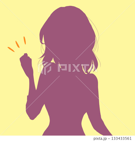 片手で握りこぶしを作る女性　シルエット 133433561