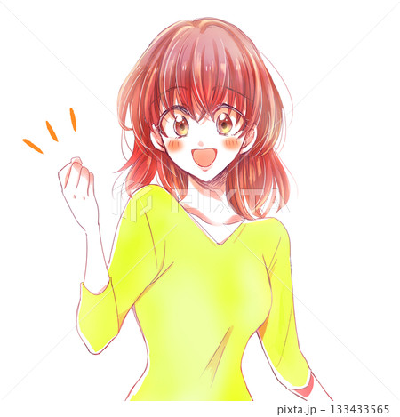 片手で握りこぶしを作る笑顔の女性 133433565
