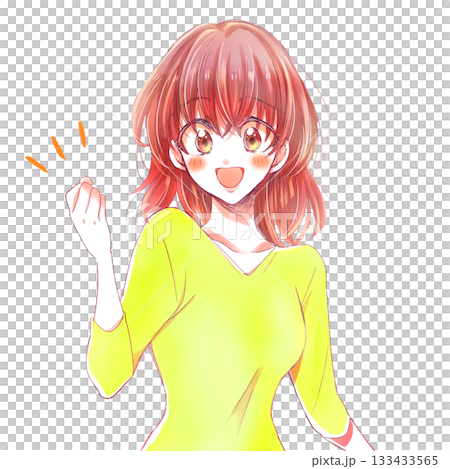 片手で握りこぶしを作る笑顔の女性 133433565