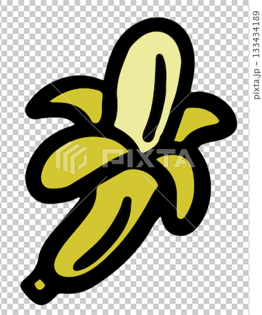 Hand drawn illustration of banana for healthy snack, protein, fruit, food, running competition, marathon, race, people, diet, exercise, sport, activity, lifestyle, hobby, grocery shopping, supermarket 133434189